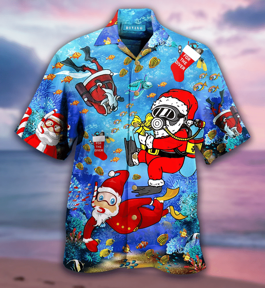 Hawaiian Aloha Shirts Christmas Santa Claus Dives #DH