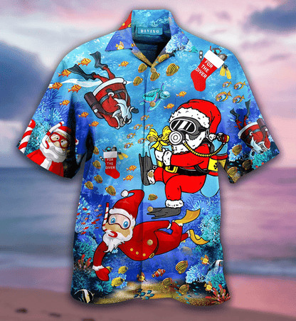 Hawaiian Aloha Shirts Christmas Santa Claus Dives #DH