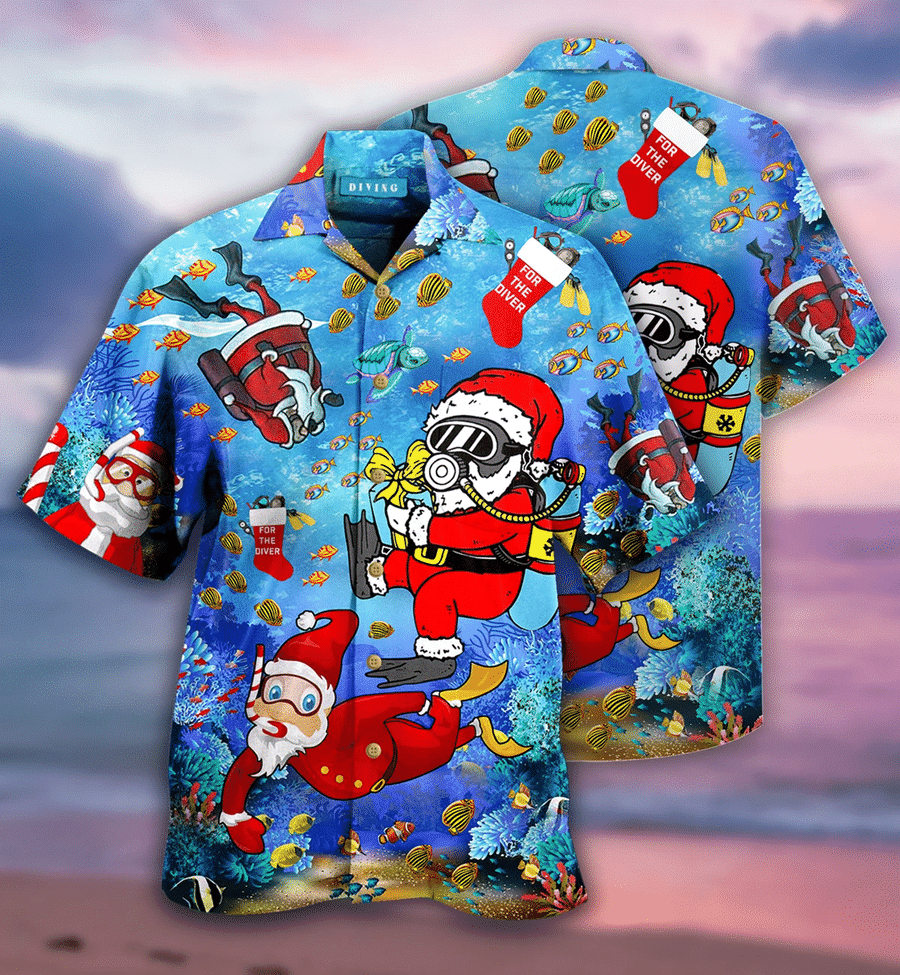 Hawaiian Aloha Shirts Christmas Santa Claus Dives #DH