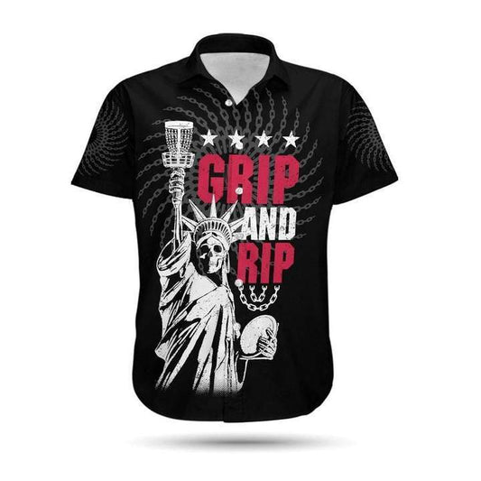 Disc Golf Grip And Rip Statue Of Liberty Skeleton Halloween Hawaiian Shirt | For Men & Women | Adult | HW4469