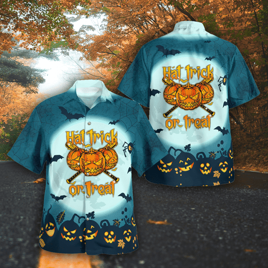 Hat Trick Or Treat Hockey Halloween Hawaiian Shirts #Dh