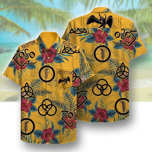 Led Zeppelin Rock Band Floral Aloha Hawaiian Shirt Summer Vacation