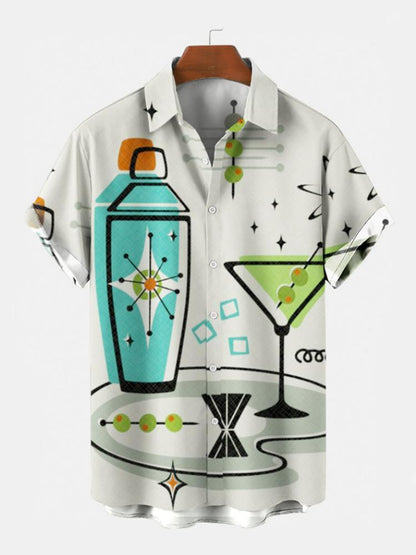 Glass Pattern Printed Mens Short Sleeve Shirt Hawaiian