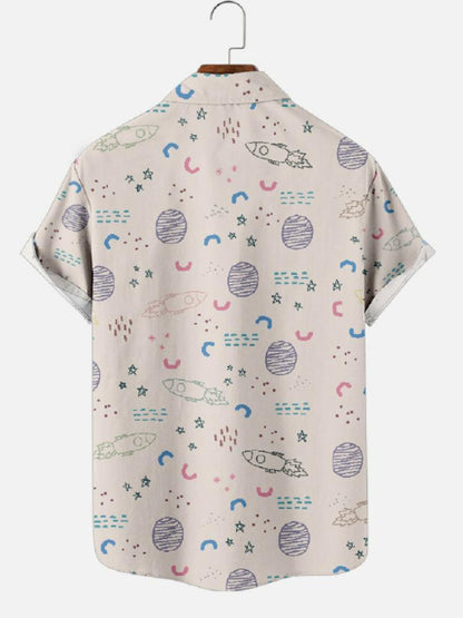 Starry Sky Element Printed Loose Short Sleeve Shirt Hawaiian
