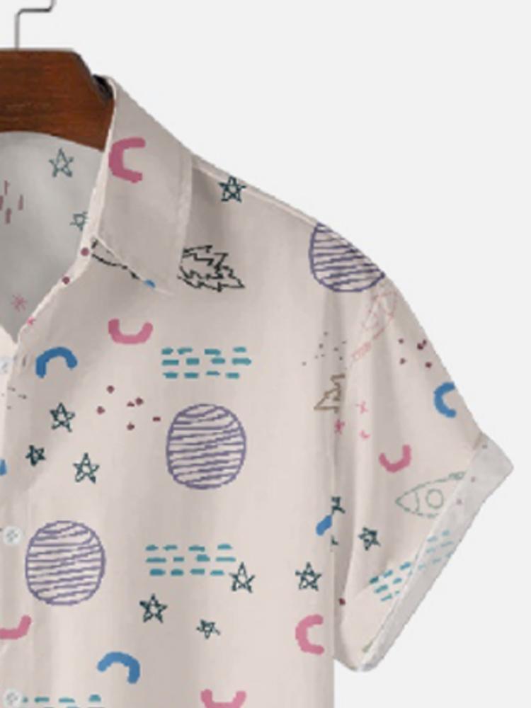 Starry Sky Element Printed Loose Short Sleeve Shirt Hawaiian
