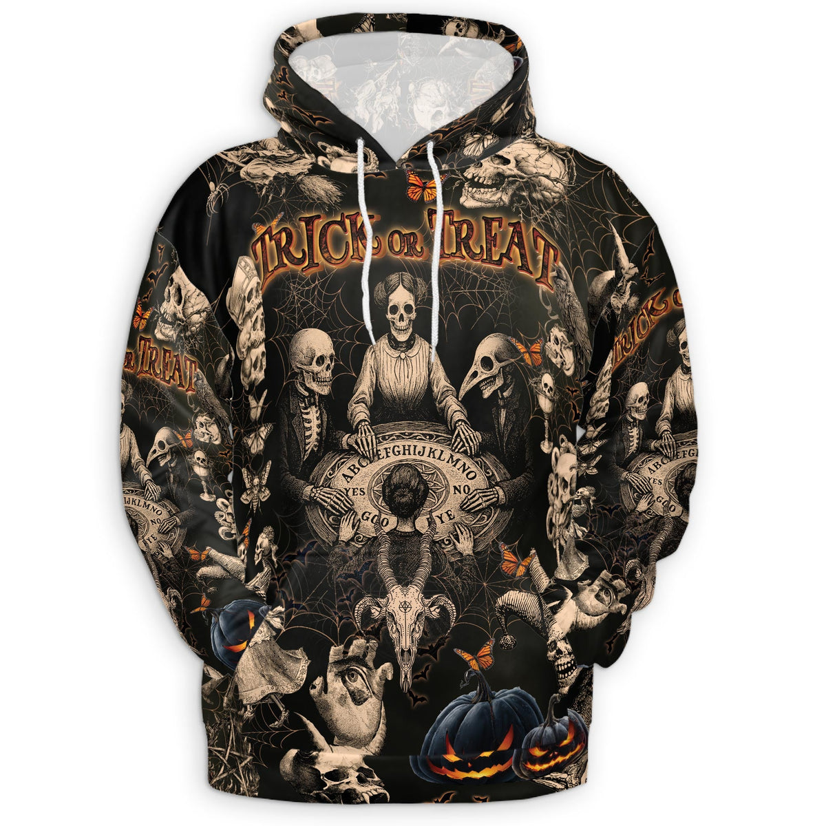 Vintage Skull Halloween All Over Print Hoodie, Graphic Design Pullover