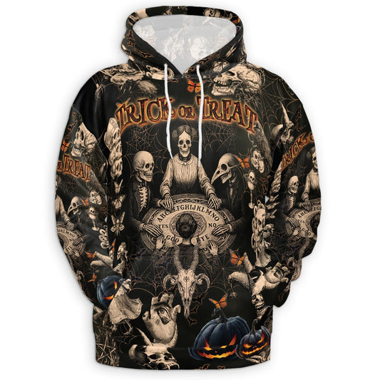 Vintage Skull Halloween All Over Print Hoodie, Graphic Design Pullover