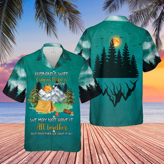 Camping Husband & Wife Partners For Life Together Have It All Unisex Hawaiian Shirt