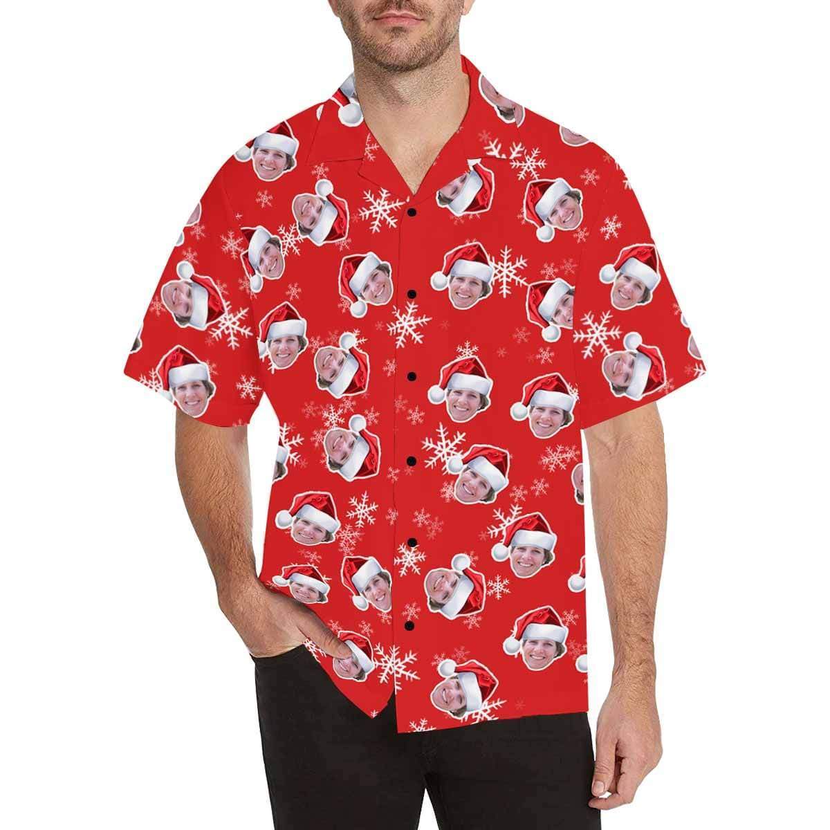 Custom Face Christmas Hats Men's Hawaiian Shirt