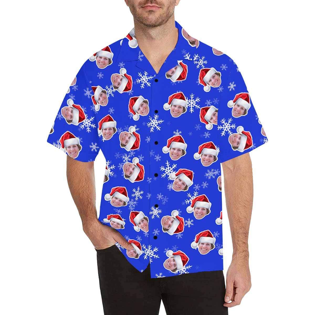 Custom Face Christmas Hats Men's Hawaiian Shirt