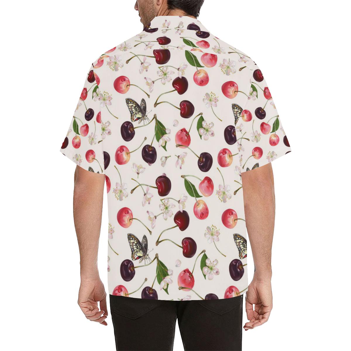 Cherry Flower Butterfly Pattern Mens All Over Print Hawaiian Shirt