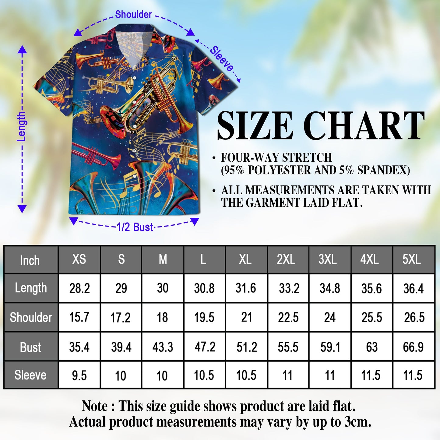 Retro Trumpet Pattern Hawaiian Shirt for Men, Button Down Aloha Shirt - Azhawaiian