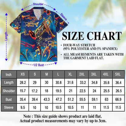 Retro Trumpet Pattern Hawaiian Shirt for Men, Button Down Aloha Shirt - Azhawaiian