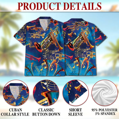 Retro Trumpet Pattern Hawaiian Shirt for Men, Button Down Aloha Shirt - Azhawaiian