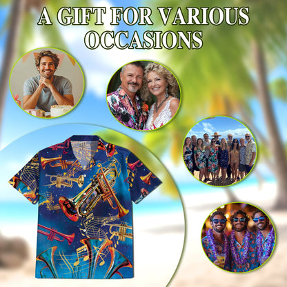 Retro Trumpet Pattern Hawaiian Shirt for Men, Button Down Aloha Shirt - Azhawaiian
