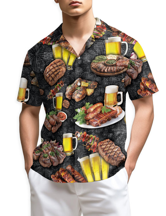 Funny BBQ Hawaiian Shirt for Men, Button Down Aloha Shirt - Azhawaiian