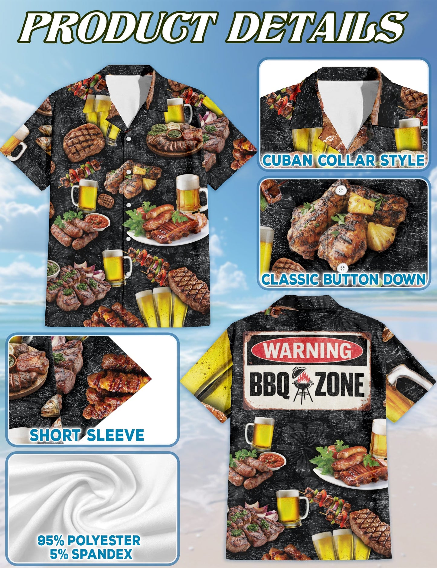 Funny BBQ Hawaiian Shirt for Men, Button Down Aloha Shirt - Azhawaiian