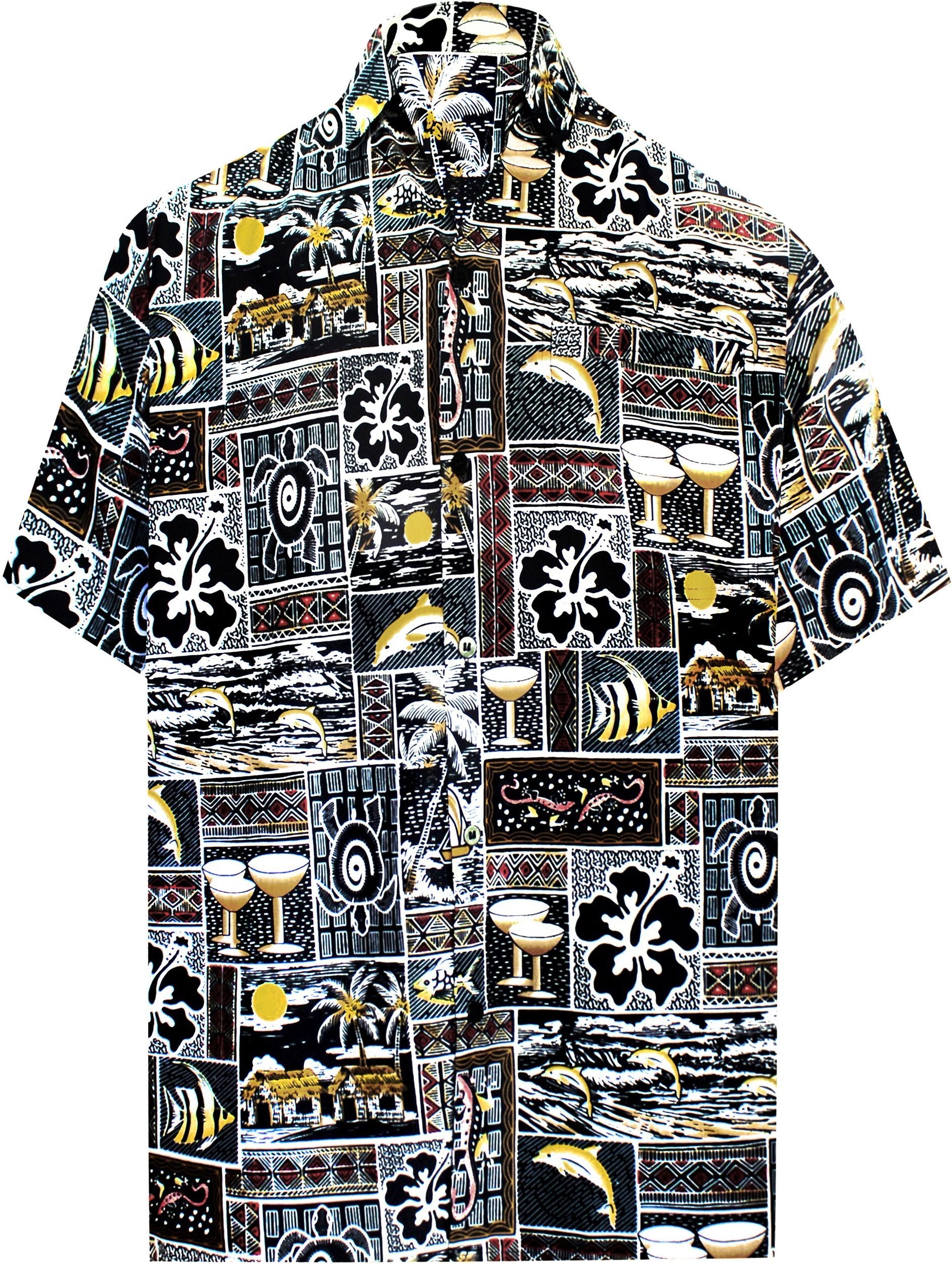 LA LEELA Shirt Casual Button Down Short Sleeve Beach Shirt Men Aloha Pocket shirt Halloween Black_AA200