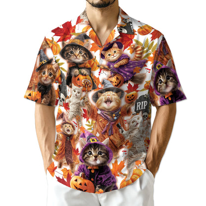 Halloween Cat Hawaiian Shirt for Men, Button Down Aloha Shirt - Azhawaiian