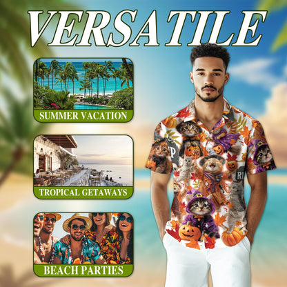 Halloween Cat Hawaiian Shirt for Men, Button Down Aloha Shirt - Azhawaiian