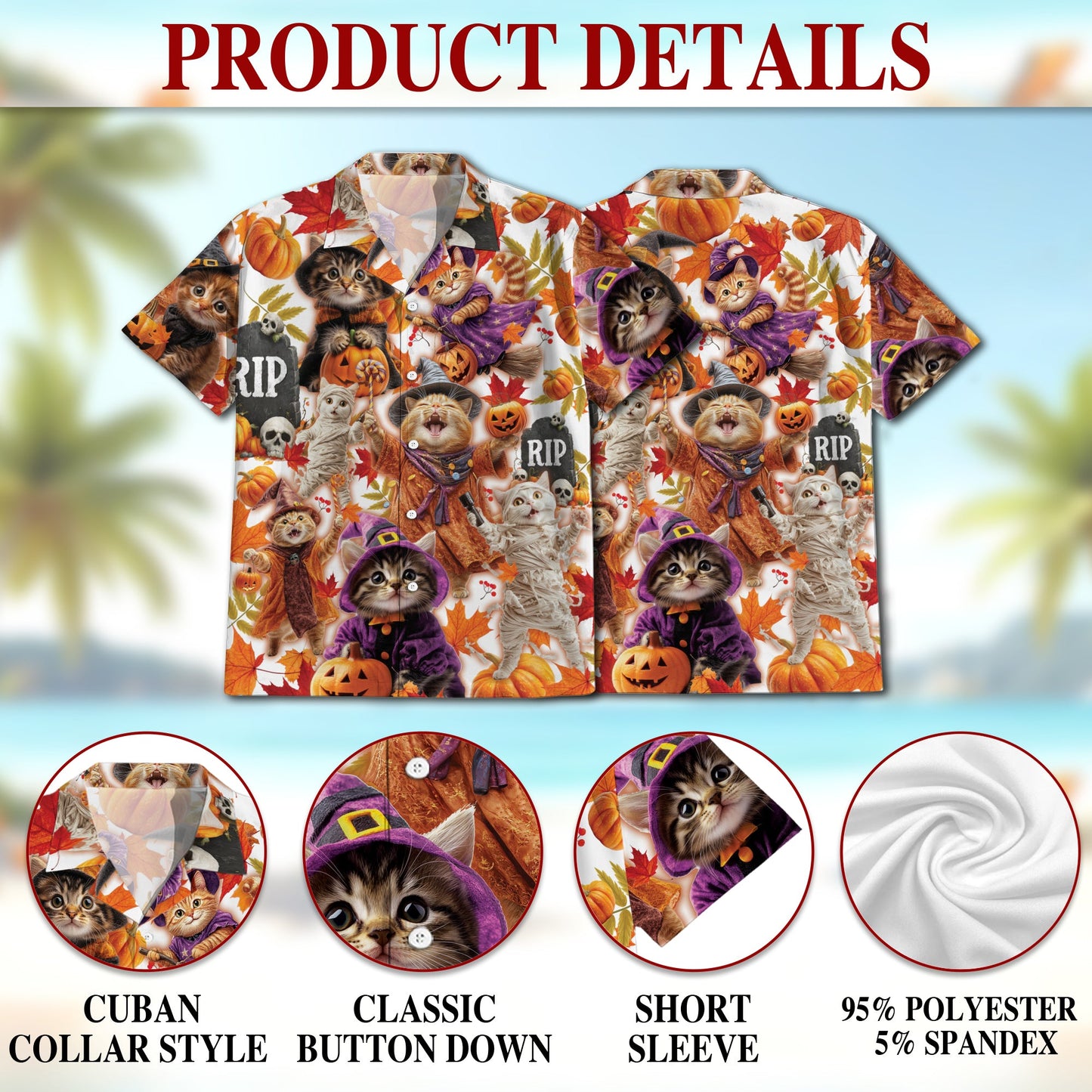 Halloween Cat Hawaiian Shirt for Men, Button Down Aloha Shirt - Azhawaiian