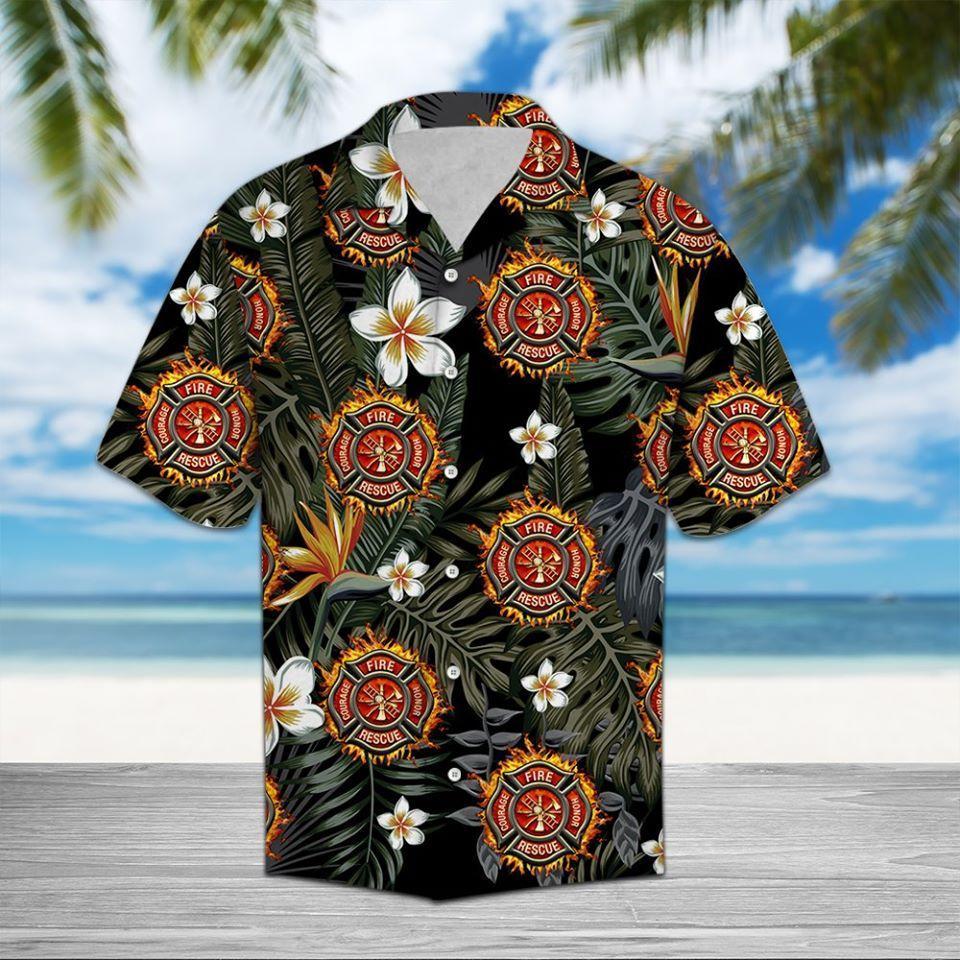 Firefighter Floral Hawaiian Shirt | Unique Beach Shirt Hawaiian