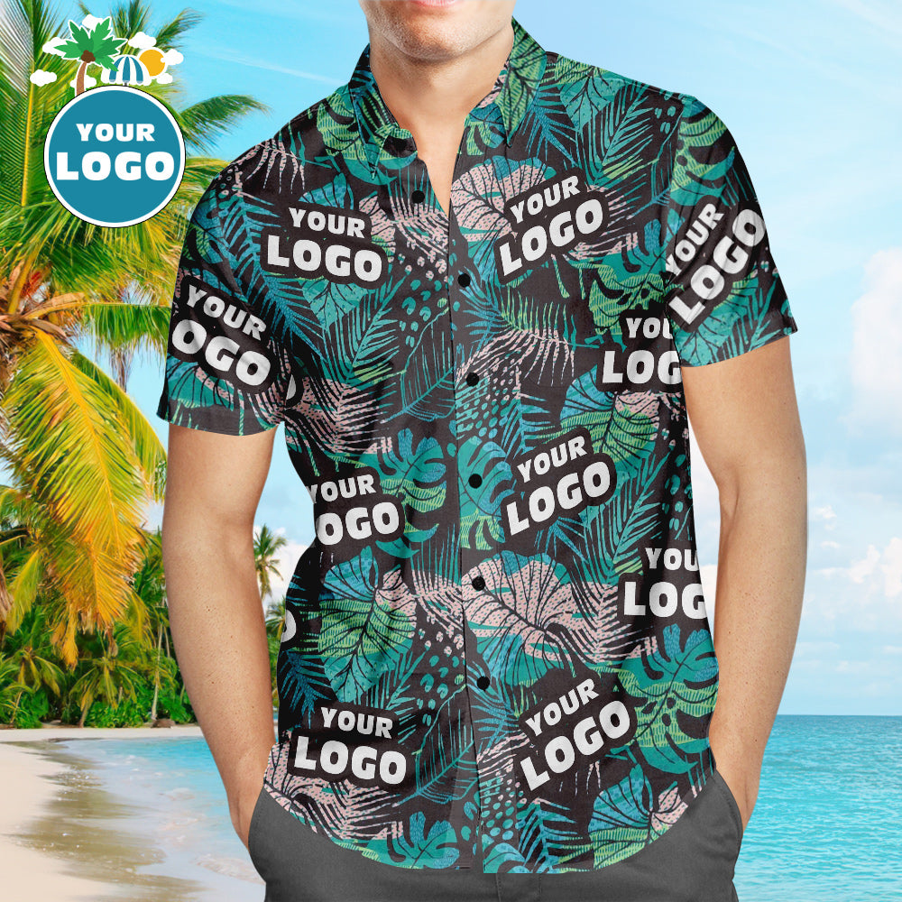 Custom Logo Hawaiian Shirts Summer Leaves Personalised Aloha Beach Shirt For Men