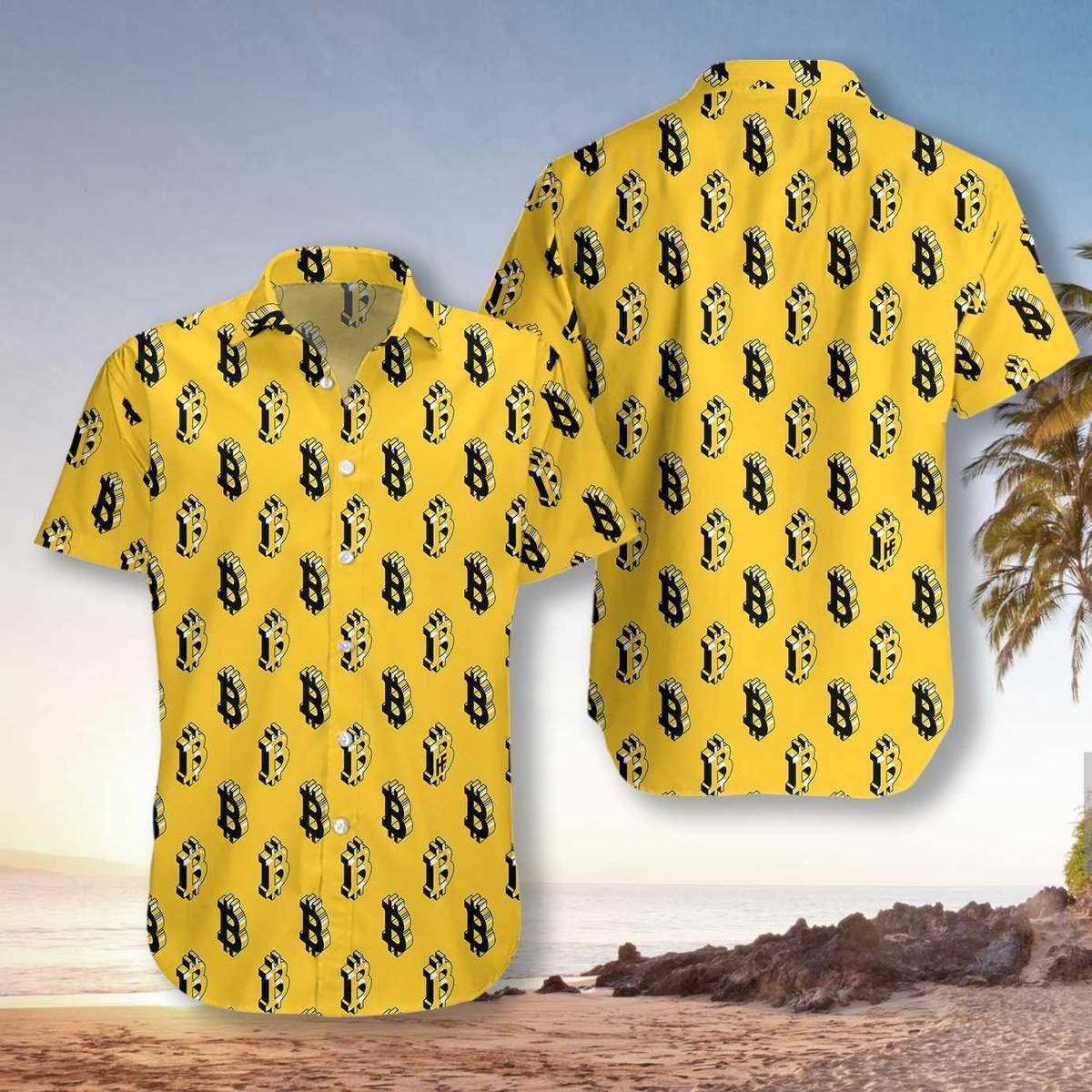 Yellow Bitcoin Unisex Hawaiian Shirts