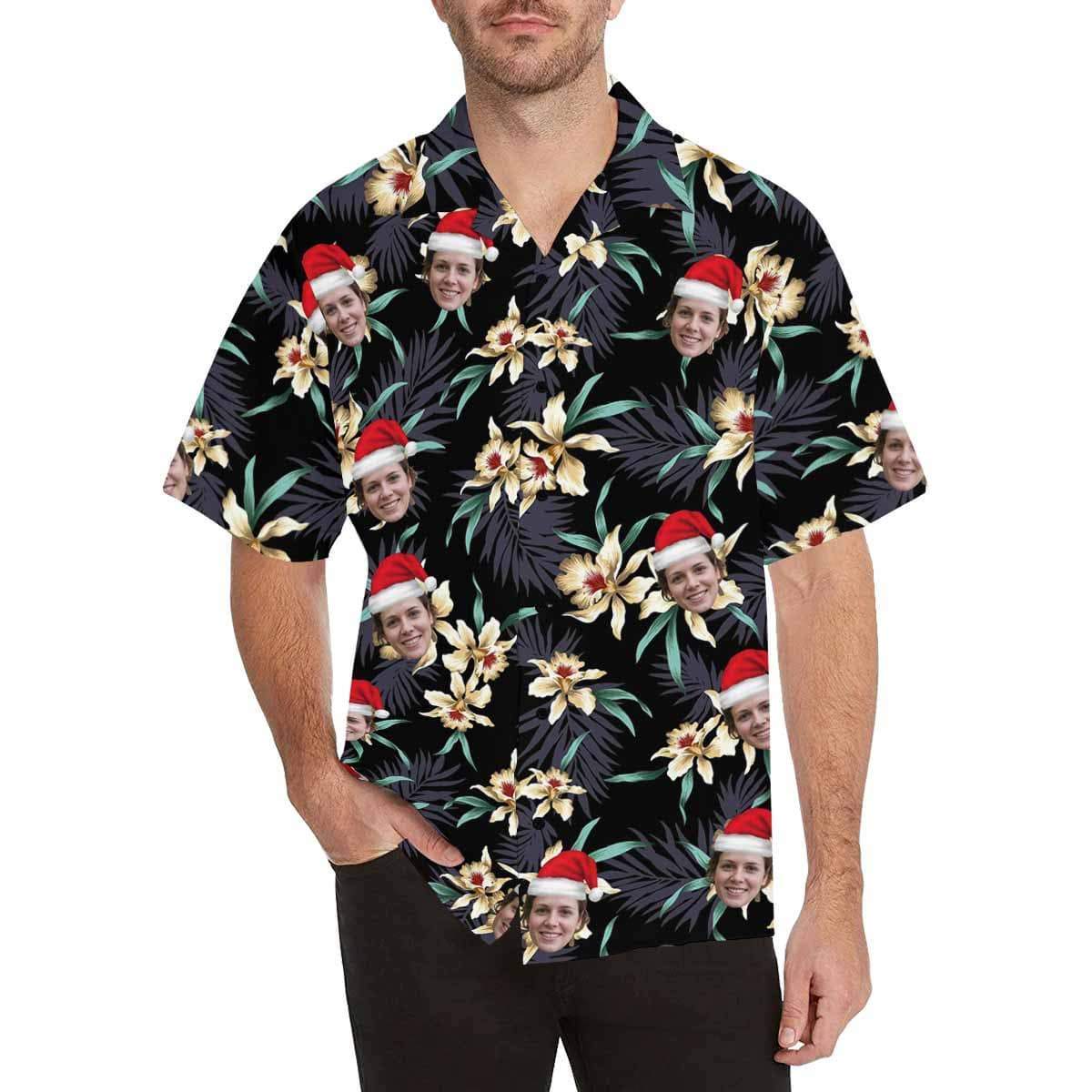 Personalised Christmas Shirts Australia Funny Family Gifts Custom Face Lily Flowers Men's All Over The Print Hawaiian Shirt