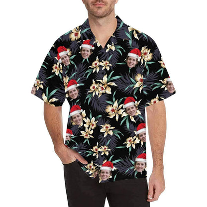 Personalised Christmas Shirts Australia Funny Family Gifts Custom Face Lily Flowers Men's All Over The Print Hawaiian Shirt