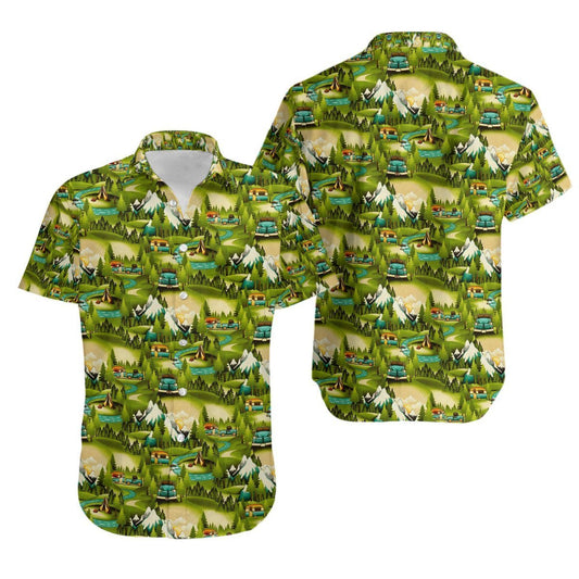 Green Camping Hawaiian Shirt | Unique Beach Shirt Hawaiian