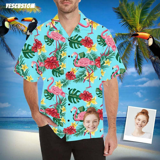 Custom Face Flamingo Men's All Over Print Hawaiian Shirt