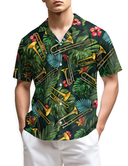 Tropical Trombone Pattern Hawaiian Shirt for Men, Button Down Aloha Shirt - Azhawaiian