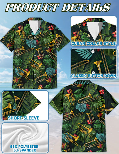Tropical Trombone Pattern Hawaiian Shirt for Men, Button Down Aloha Shirt - Azhawaiian