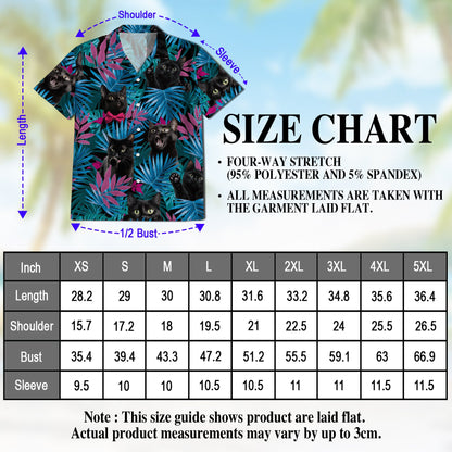 Tropical Black Cat Hawaiian Shirt for Men, Button Down Aloha Shirt - Azhawaiian