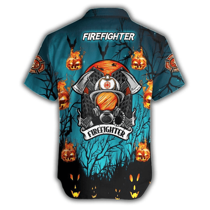 Personalized Halloween Theme Firefighter Custom Name Hawaiian Aloha Shirts #DH