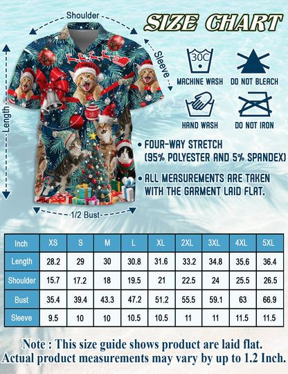 Christmas Cat Hawaiian Shirt for Men, Button Down Aloha Shirt - Azhawaiian