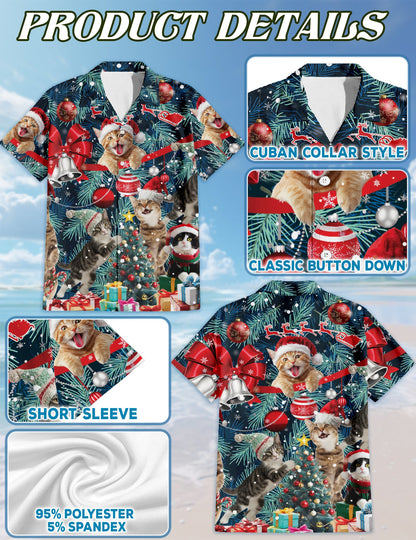 Christmas Cat Hawaiian Shirt for Men, Button Down Aloha Shirt - Azhawaiian