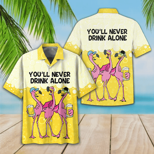 Flamingo You Will Never Drink Alone Hawaiian Shirt | For Men &amp;amp; Women | Adult | Hw8126