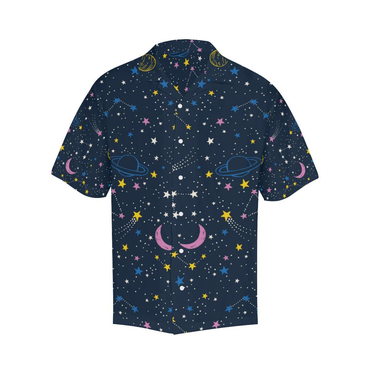 Space Pattern With Planets Comets Constellations Mens All Over Print Hawaiian Shirt