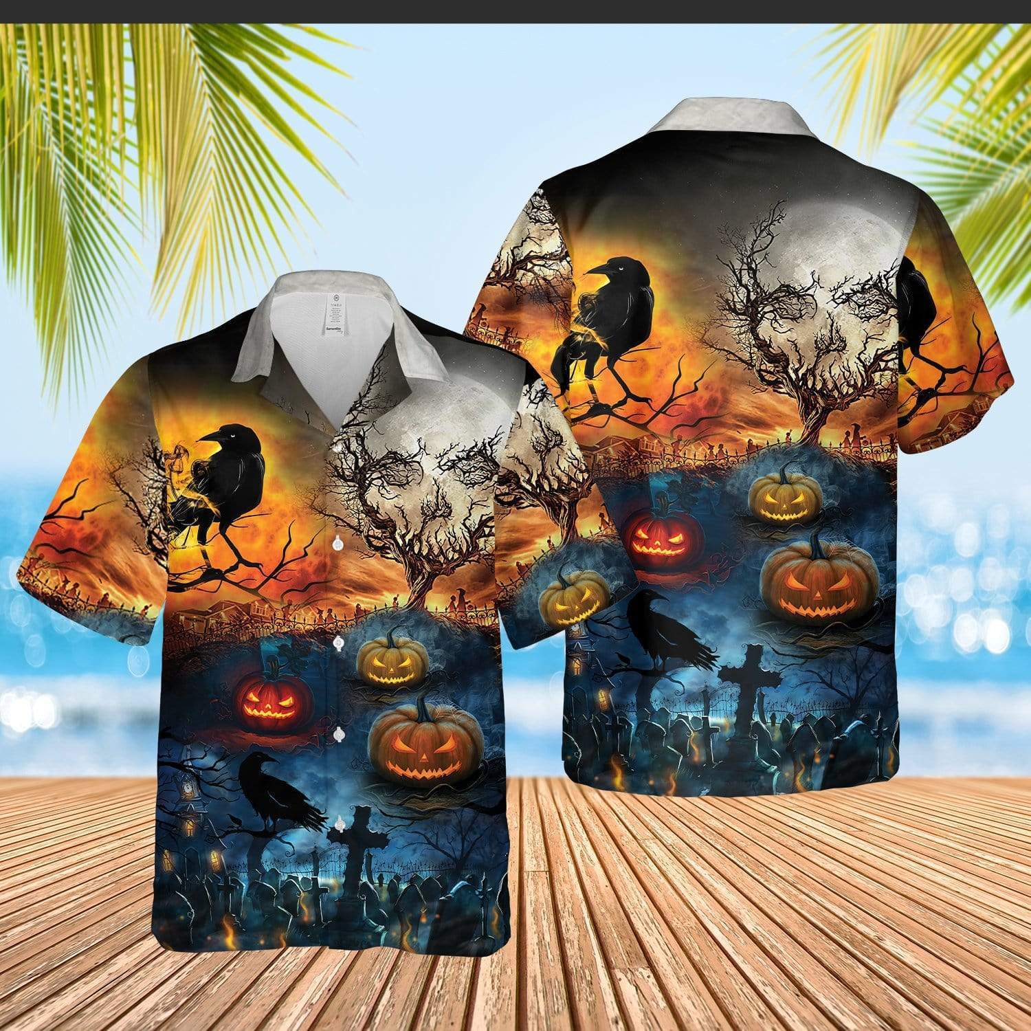 Glowing Pumpkin by Night Halloween Unisex Hawaiian Aloha Shirts #4621V