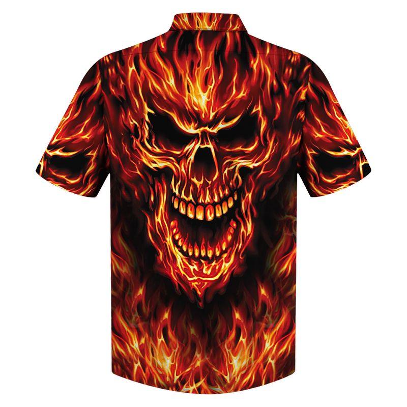 ALL OVER PRINT FIRE SKULL HAWAII SHIRT