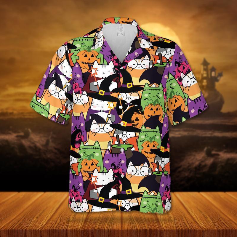 Cute Witch Cat Halloween Hawaiian Shirt | For Men & Women | Adult | HW9235