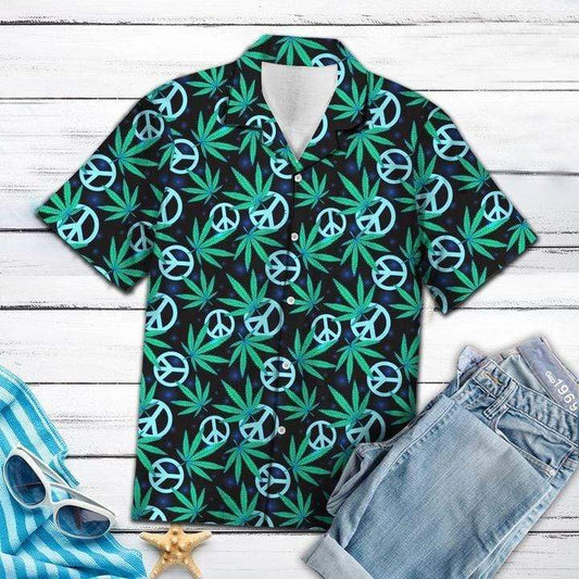 Hippie Peace Love Weeds Hawaiian Aloha Shirts #H