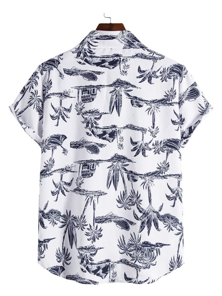 Cabin And Ship Pattern Beach Mens Short Sleeve Shirt Hawaiian