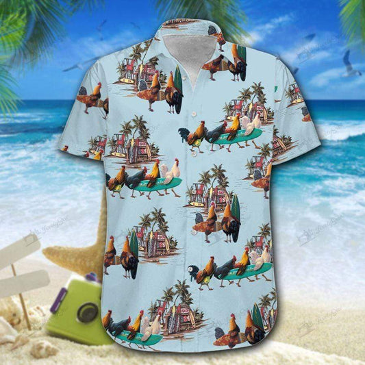 Hawaiian Aloha Shirts Chicken Surfing