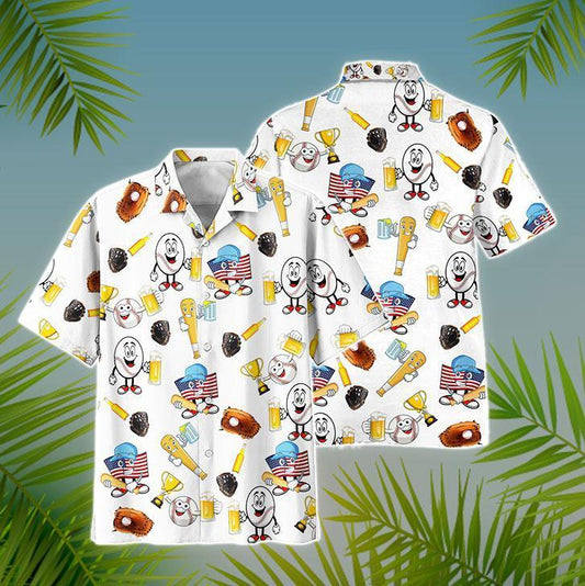 Baseball & Beer Hawaiian Shirt Bt