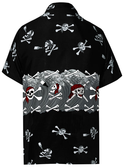 LA LEELA Men Casual Beach hawaiian Shirt Aloha Tropical Beach front Pocket Short sleeve Halloween Black_W154