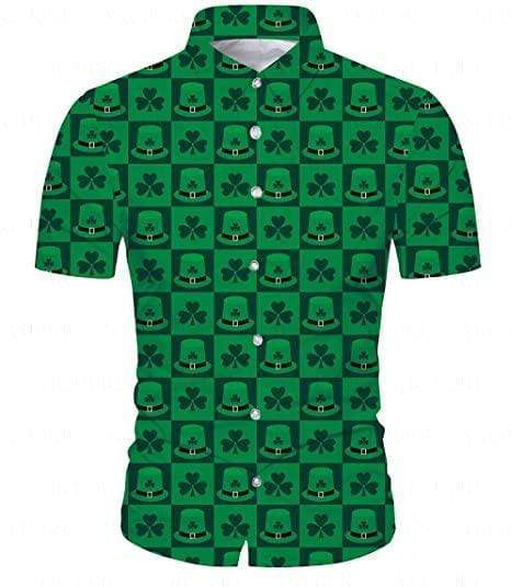 Irish Hat And Shamrock Pattern Saint Patrick Green Hawaiian Aloha Shirts