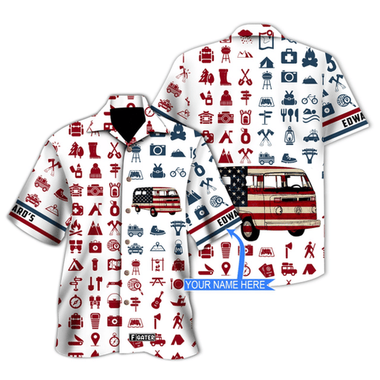 Camping Vans American Flag Hawaiian Shirt | For Men &amp;amp; Women | Adult | Hw8127